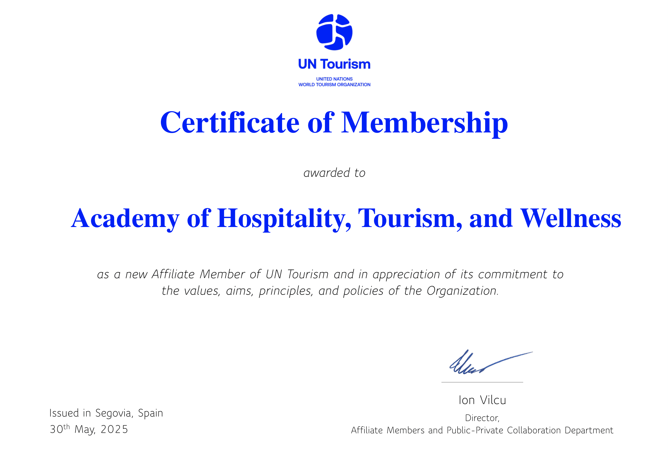 Akademija HTW postala član UN Tourism – Svetske turističke organizacije Ujedinjenih nacija